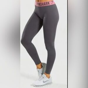 Gymshark Charcoal Leggings with Pink Trim
